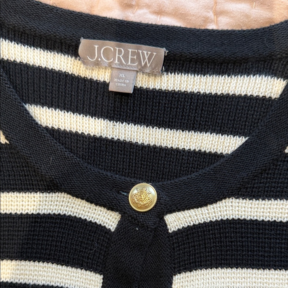 J. Crew Thick Cotton Black & White Striped Cardigan Gold buttons XL - Picture 2 of 8